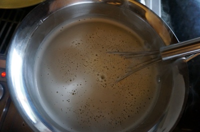 After boiling the yeast and honey.